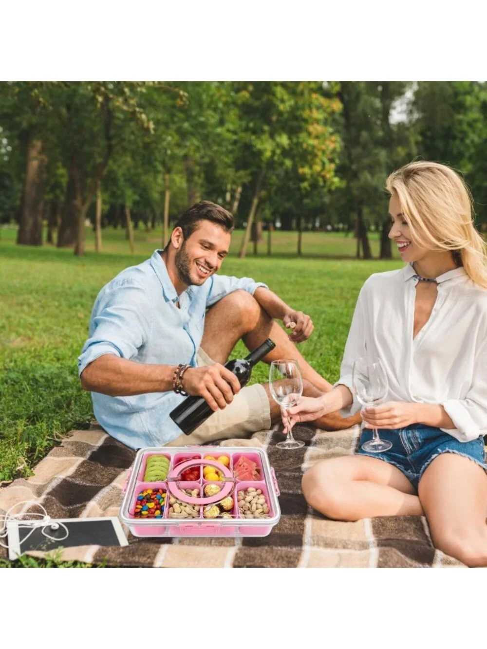 Versatile 8-Compartment Snack Tray with Lid & Handle - Perfect for Parties